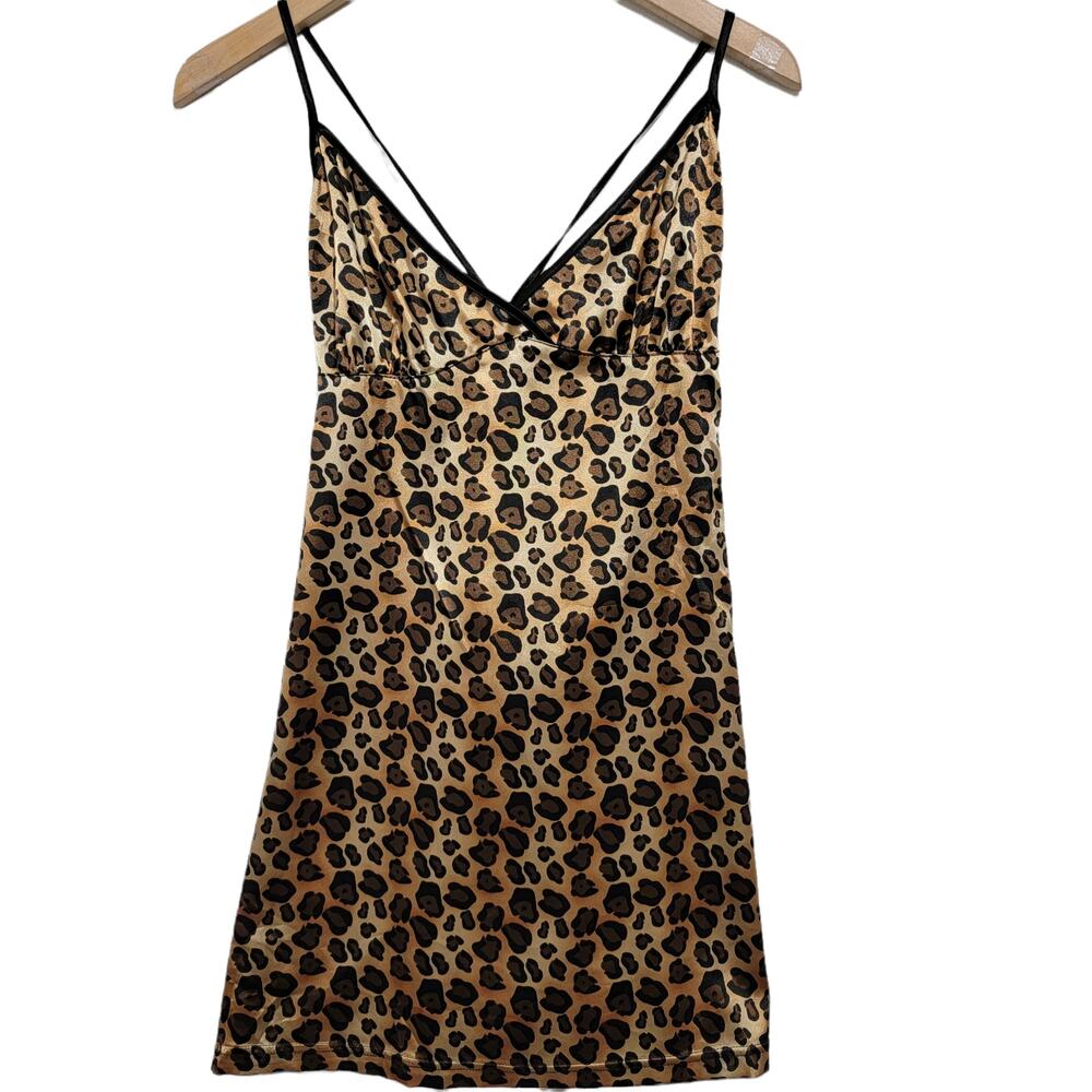 Seven til Midnight Leopard Animal Print Halter Tie back Night Gown Teddy Large